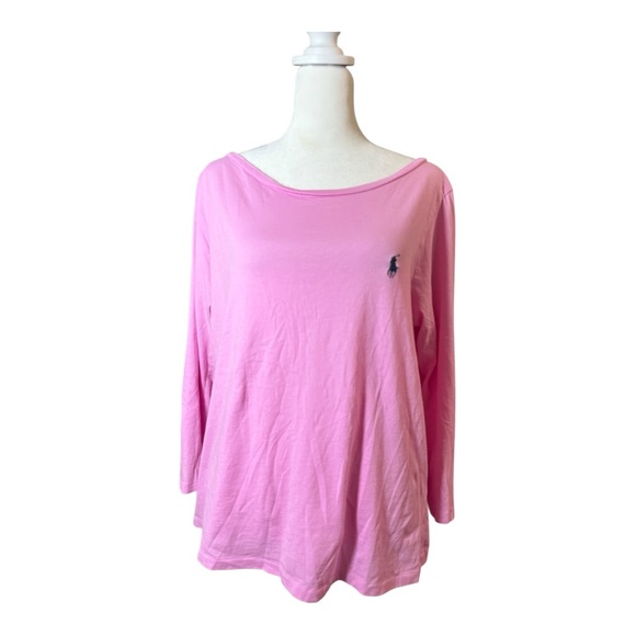 Polo Ralph Lauren XL Pink Long Sleeve Top - Women's Plus Size Designer Tee - Picture 1 of 7